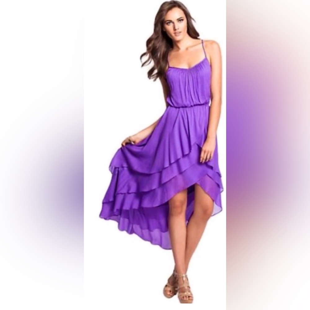 Guess Sleeveless Regal Purple Soft Dye Tiered High Low Maxi Dress